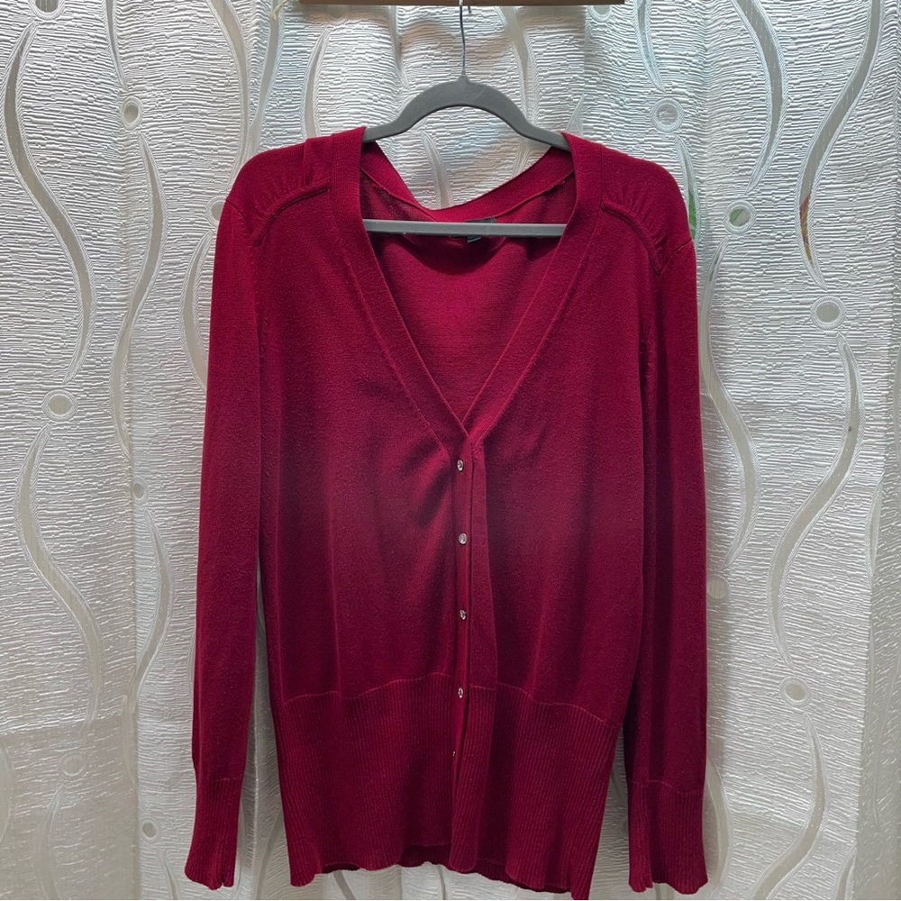 IDAO Cardigan Sweater Womens XL Red Rhinestone Button V-Neck Cotton Blend 4L8061